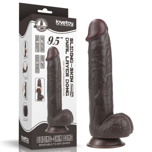 Коричневый фаллоимитатор Sliding-Skin Dong 9.5 - 24 см. 
