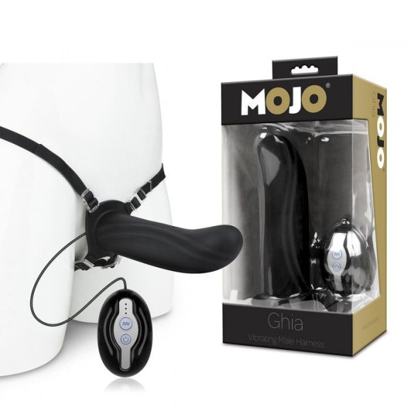 Черный полый страпон с вибрацией Mojo Ghia - 16 см. Черный полый страпон с вибрацией Mojo Ghia - 16 см.