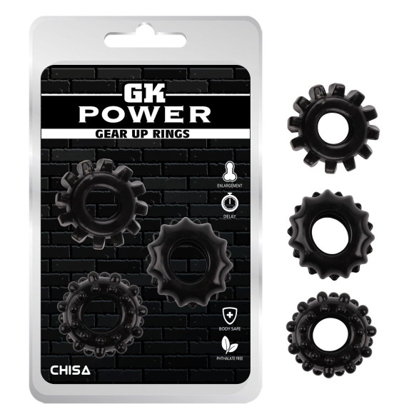 Набор из 3 черных эрекционных колец Gear Up Rings Набор из 3 черных эрекционных колец Gear Up Rings