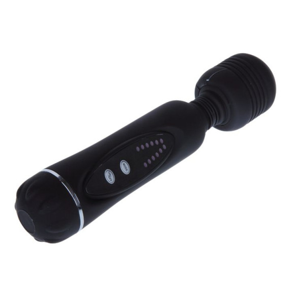 Черный вибромассажер со сменными насадками Power Wand - 20,5 см. Черный вибромассажер со сменными насадками Power Wand - 20,5 см.