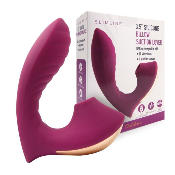 Сливовый L-образный вибромассажёр с вакуумной стимуляцией 3,5’’ Silicone Billow Suction Lover Сливовый L-образный вибромассажёр с вакуумной стимуляцией 3,5’’ Silicone Billow Suction Lover