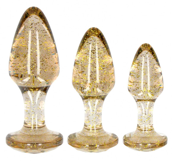 Набор из 3 золотистых анальных пробок Acrylic Goldchip Butt Plug Set Набор из 3 золотистых анальных пробок Acrylic Goldchip Butt Plug Set