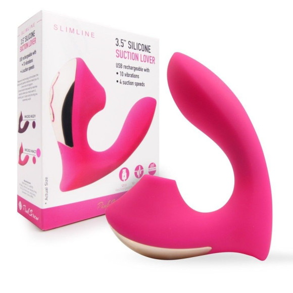 Розовый L-образный вибромассажёр с вакуумной стимуляцией 3,5’’ Silicone Billow Suction Lover Розовый L-образный вибромассажёр с вакуумной стимуляцией 3,5’’ Silicone Billow Suction Lover