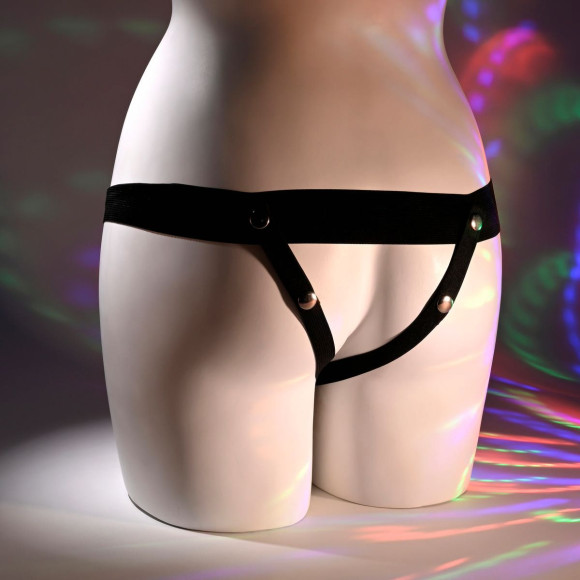 Телесный полый страпон с черными эластичными ремешками Our First Hollow Strap On Телесный полый страпон с черными эластичными ремешками Our First Hollow Strap On