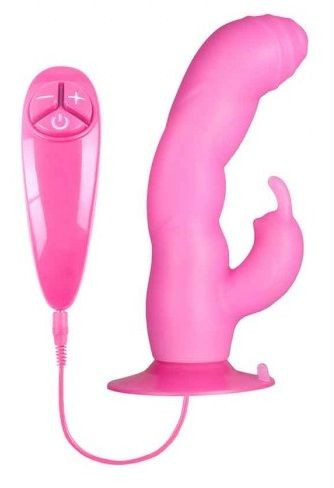 Розовый вибратор с клиторальным стимулятором BUNNY ICY - 18 см. Розовый вибратор с клиторальным стимулятором BUNNY ICY - 18 см.