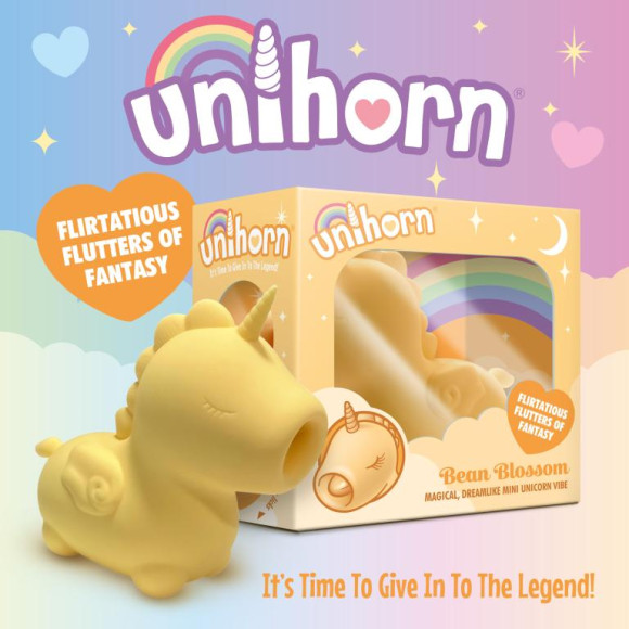 Желтый клиторальный вибромассажер Unihorn Bean Blossom с подвижным язычком Желтый клиторальный вибромассажер Unihorn Bean Blossom с подвижным язычком