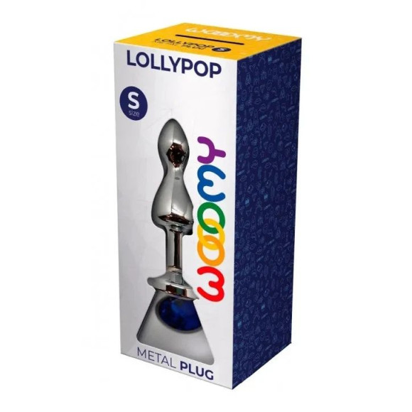 Серебристая анальная втулка Wooomy Lollypop Size S с синим кристаллом Серебристая анальная втулка Wooomy Lollypop Size S с синим кристаллом