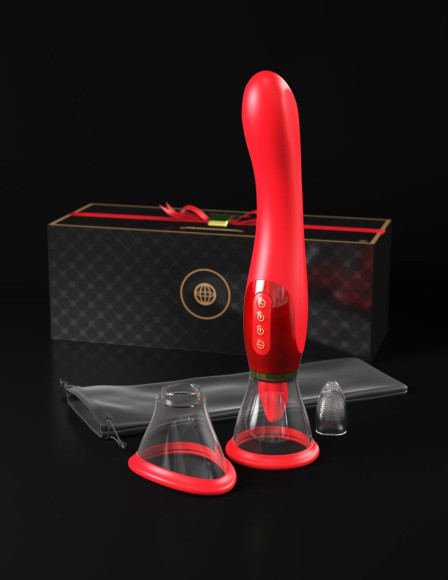 Красный двухсторонний вибростимулятор Ultimate Pleasure 24K Gold Luxury Edition - 25 см. Красный двухсторонний вибростимулятор Ultimate Pleasure 24K Gold Luxury Edition - 25 см.