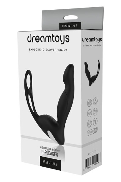 Черный вибромассажер простаты P-PLEASER W ERECTION ENHANCE