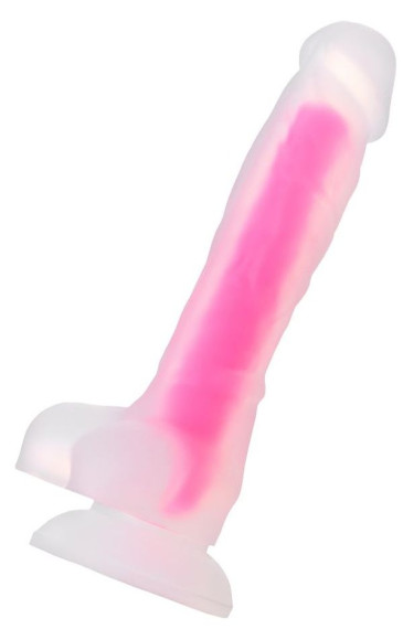 Прозрачно-розовый фаллоимитатор, светящийся в темноте, Clark Glow - 22 см. Прозрачно-розовый фаллоимитатор, светящийся в темноте, Clark Glow - 22 см.