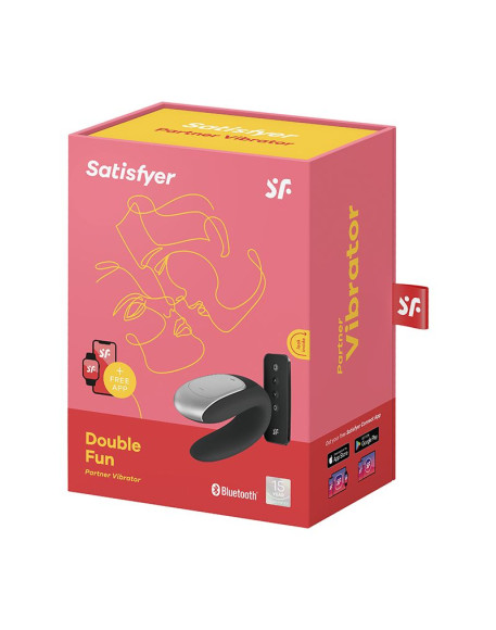 Чёрный вибромассажёр для пар Satisfyer Double Fun Чёрный вибромассажёр для пар Satisfyer Double Fun