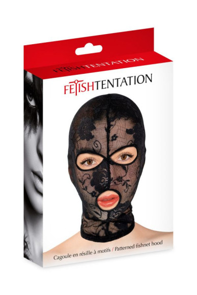 Черная кружевная маска на голову с отверстиями для глаз и рта Черная кружевная маска на голову с отверстиями для глаз и рта