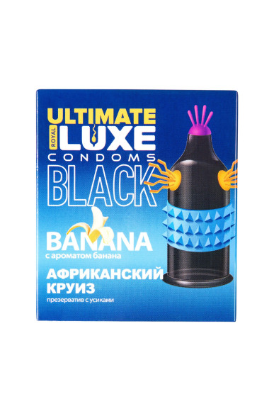 Черный стимулирующий презерватив «Африканский круиз» с ароматом банана - 1 шт. Черный стимулирующий презерватив «Африканский круиз» с ароматом банана - 1 шт.