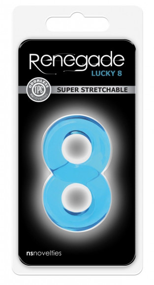 Голубое эрекционное кольцо с подхватом мошонки Lucky 8 Голубое эрекционное кольцо с подхватом мошонки Lucky 8