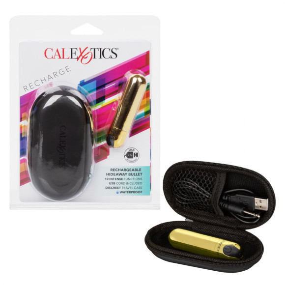 Золотистая вибропуля в чехле для хранения Rechargeable Hideaway Bullet - 7,5 см. Золотистая вибропуля в чехле для хранения Rechargeable Hideaway Bullet - 7,5 см.