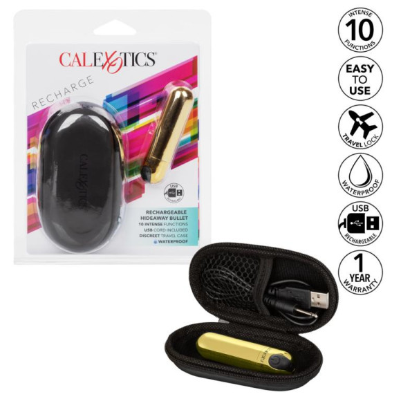 Золотистая вибропуля в чехле для хранения Rechargeable Hideaway Bullet - 7,5 см. Золотистая вибропуля в чехле для хранения Rechargeable Hideaway Bullet - 7,5 см.