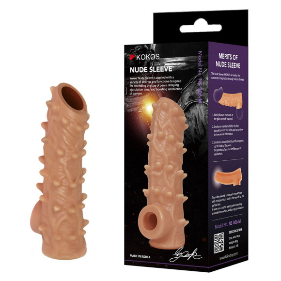 Телесная насадка с шипами и открытой головкой Nude Sleeve L - 14 см. Телесная насадка с шипами и открытой головкой Nude Sleeve L - 14 см.