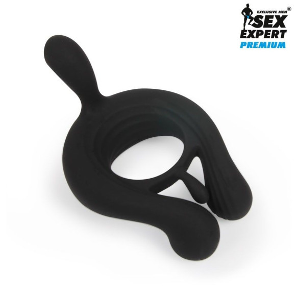 Черное эрекционное виброкольцо Sex Expert с пультом ДУ Черное эрекционное виброкольцо Sex Expert с пультом ДУ