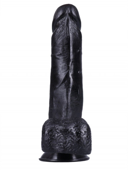 Черный вибратор-реалистик №1 с проводным пультом - 18,5 см. Черный вибратор-реалистик №1 с проводным пультом - 18,5 см.