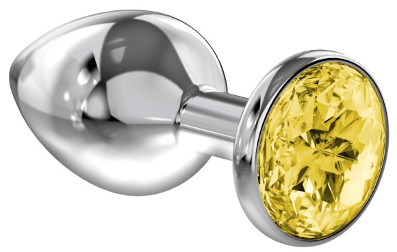 Большая серебристая анальная пробка Diamond Yellow Sparkle Large с жёлтым кристаллом - 8 см. Большая серебристая анальная пробка Diamond Yellow Sparkle Large с жёлтым кристаллом - 8 см.