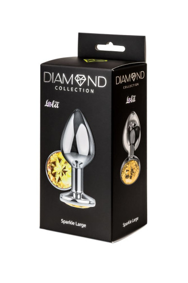 Большая серебристая анальная пробка Diamond Yellow Sparkle Large с жёлтым кристаллом - 8 см. Большая серебристая анальная пробка Diamond Yellow Sparkle Large с жёлтым кристаллом - 8 см.