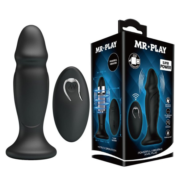 Черная анальная втулка с 12 режимами вибрации Mr Play - 12,4 см. Черная анальная втулка с 12 режимами вибрации Mr Play - 12,4 см.