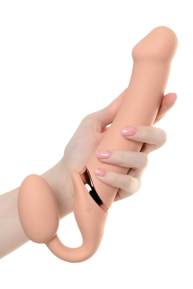 Телесный безремневой вибрострапон Vibrating Bendable Strap-On - size L Телесный безремневой вибрострапон Vibrating Bendable Strap-On - size L