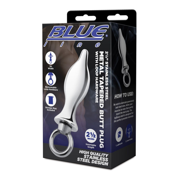 Металлический плаг с кольцом Stainless Steel Metal Tapered Butt Plug With Loop Hardware - 10 см.