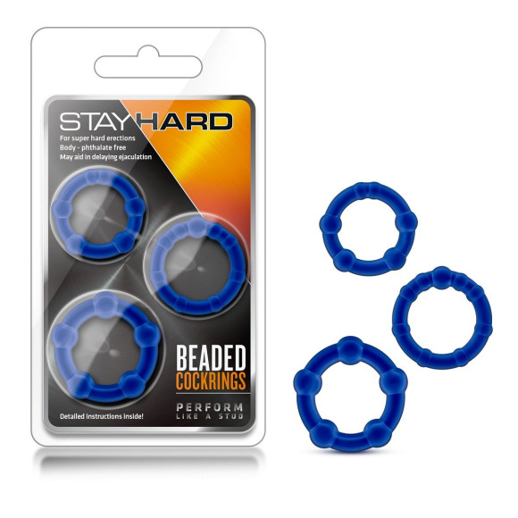 Набор из 3 синих эрекционных колец Stay Hard Beaded Cockrings Набор из 3 синих эрекционных колец Stay Hard Beaded Cockrings