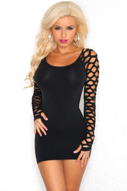 Роскошное облегающее платье с длинными рукавами из сетки SHRED-SLEEVE SEAMLESS DRESS Роскошное облегающее платье с длинными рукавами из сетки SHRED-SLEEVE SEAMLESS DRESS