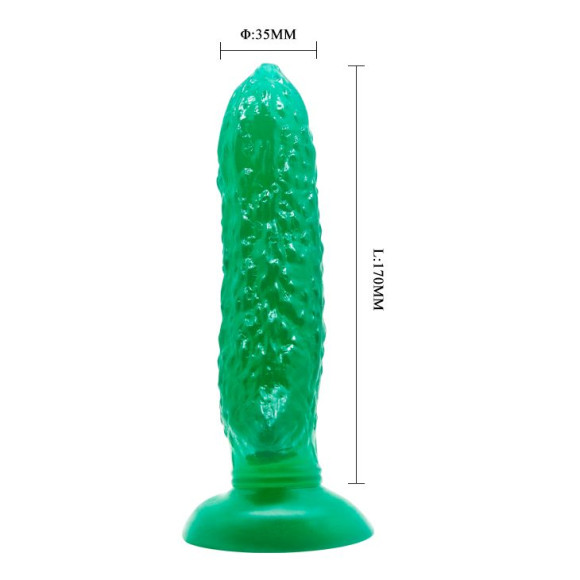Зеленый стимулятор на присоске в форме огурца Cucumber - 17 см. Зеленый стимулятор на присоске в форме огурца Cucumber - 17 см.