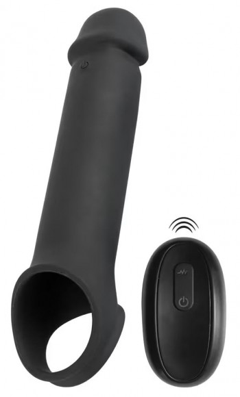 Черная вибронасадка для пениса с хомутом для мошонки и пультом ДУ Remote Controlled Penis Extension Черная вибронасадка для пениса с хомутом для мошонки и пультом ДУ Remote Controlled Penis Extension
