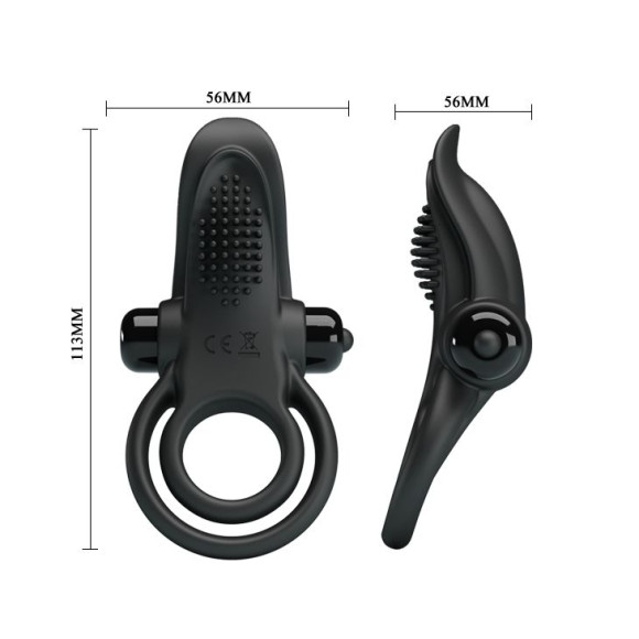 Черное силиконовое эрекционное кольцо с вибрацией и подхватом мошонки Черное силиконовое эрекционное кольцо с вибрацией и подхватом мошонки