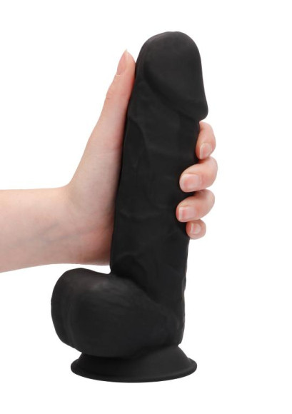Черный фаллоимитатор Realistic Cock With Scrotum - 21,5 см. Черный фаллоимитатор Realistic Cock With Scrotum - 21,5 см.