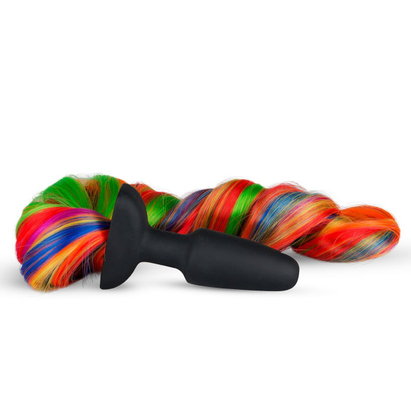 Черная анальная пробка с радужным хвостом Butt Plug With Tail Черная анальная пробка с радужным хвостом Butt Plug With Tail