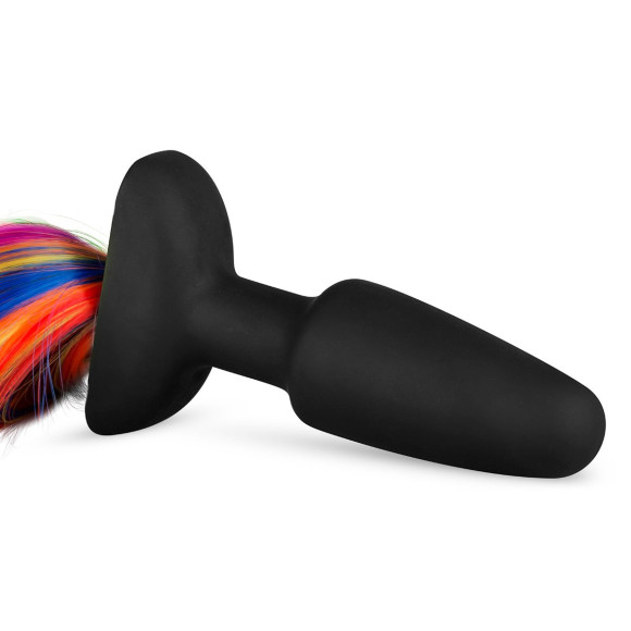 Черная анальная пробка с радужным хвостом Butt Plug With Tail Черная анальная пробка с радужным хвостом Butt Plug With Tail