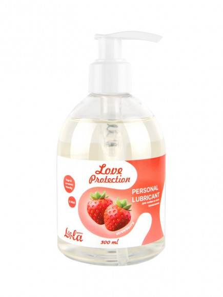 Лубрикант на водной снове Love Protection Strawberry с ароматом клубники - 300 мл. Лубрикант на водной снове Love Protection Strawberry с ароматом клубники - 300 мл.