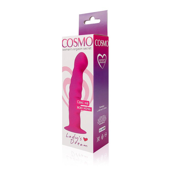 Розовый фаллоимитатор с ребристой поверхностью Cosmo - 14 см. Розовый фаллоимитатор с ребристой поверхностью Cosmo - 14 см.