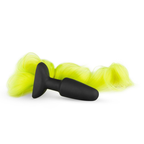 Черная анальная пробка с желтым хвостом Butt Plug With Tail Черная анальная пробка с желтым хвостом Butt Plug With Tail