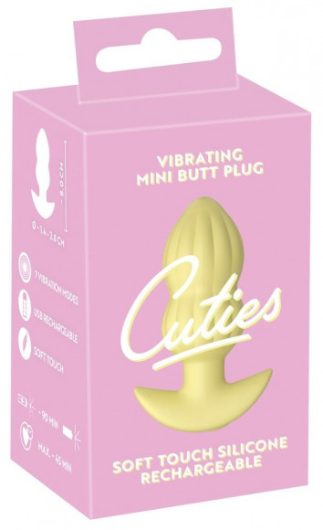 Желтая анальная пробка с вибрацией Cuties Vibrating Mini Butt Plug - 8 см. Желтая анальная пробка с вибрацией Cuties Vibrating Mini Butt Plug - 8 см.