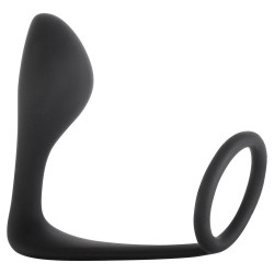 Чёрное эрекционное кольцо с анальной пробкой Button Anal Plug Чёрное эрекционное кольцо с анальной пробкой Button Anal Plug