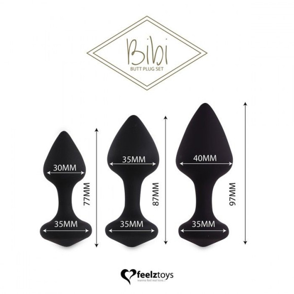 Набор из 3 черных анальных пробок Bibi Butt Plug Set Набор из 3 черных анальных пробок Bibi Butt Plug Set