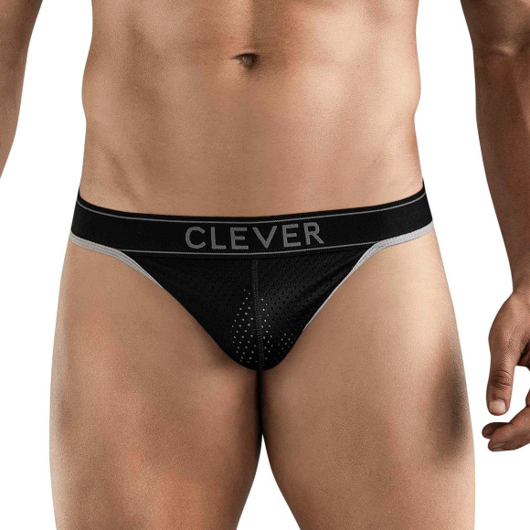 Черные перфорированные трусы-тонги Clever Ambar Thong Черные перфорированные трусы-тонги Clever Ambar Thong