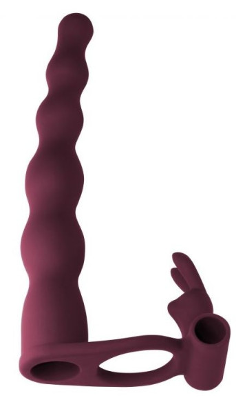 Бордовая вибронасадка для двойного проникновения Naughty Bunny - 17 см. Бордовая вибронасадка для двойного проникновения Naughty Bunny - 17 см.