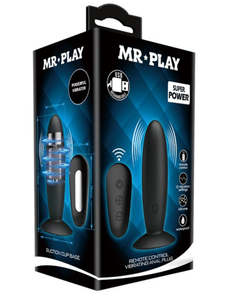 Черная анальная вибропробка Mr.Play с пультом - 11 см. Черная анальная вибропробка Mr.Play с пультом - 11 см.