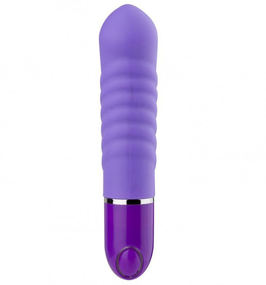 Фиолетовый ребристый мини-вибратор NEON PLEASURE WAVES PURPLE - 14 см.
