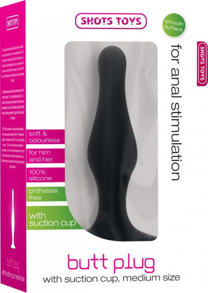 Чёрная анальная пробка с длинным кончиком Butt Plug with Suction Cup Medium Чёрная анальная пробка с длинным кончиком Butt Plug with Suction Cup Medium