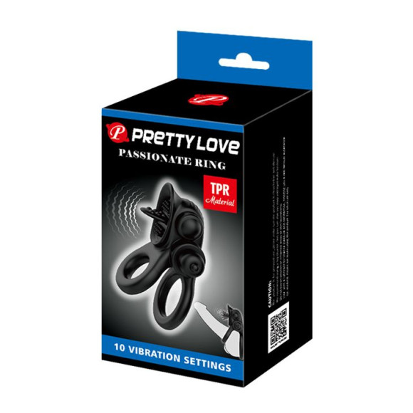 Черное эрекционное кольцо с подхватом мошонки и стимулятором клитора Passionate Ring Черное эрекционное кольцо с подхватом мошонки и стимулятором клитора Passionate Ring
