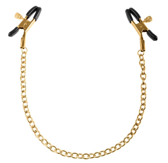 Чёрные с золотом зажимы на соски Gold Chain Nipple Clamps Чёрные с золотом зажимы на соски Gold Chain Nipple Clamps