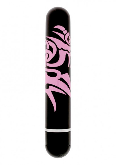 Чёрный вибратор с принтом Lovers Ink Tattoo - 11,5 см.